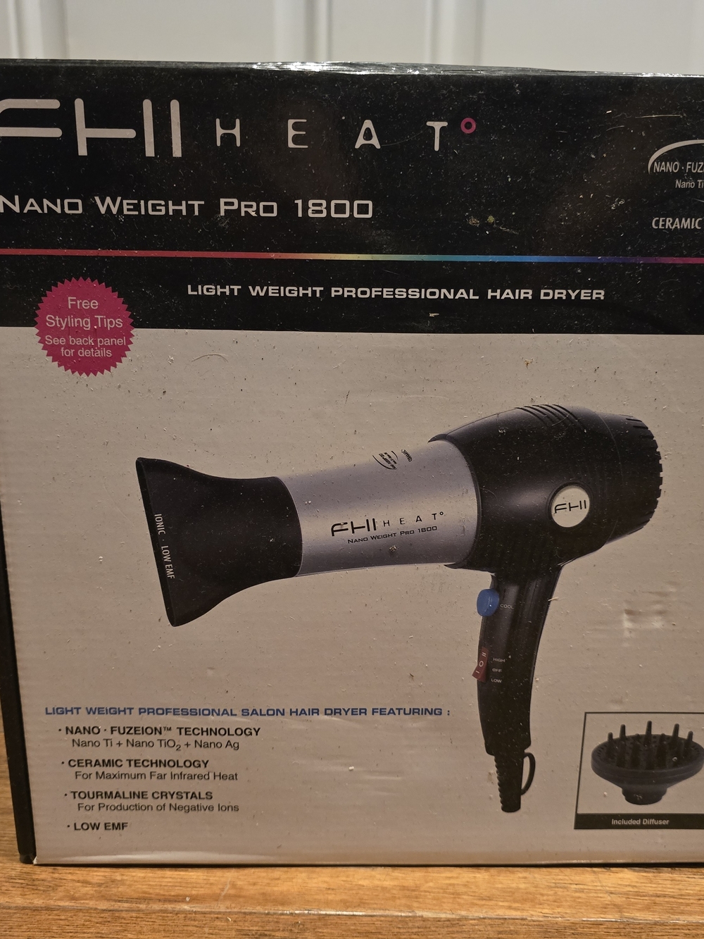FHI Heat Nano Weight Pro 1800 Hair Dryer - Black/Silver
